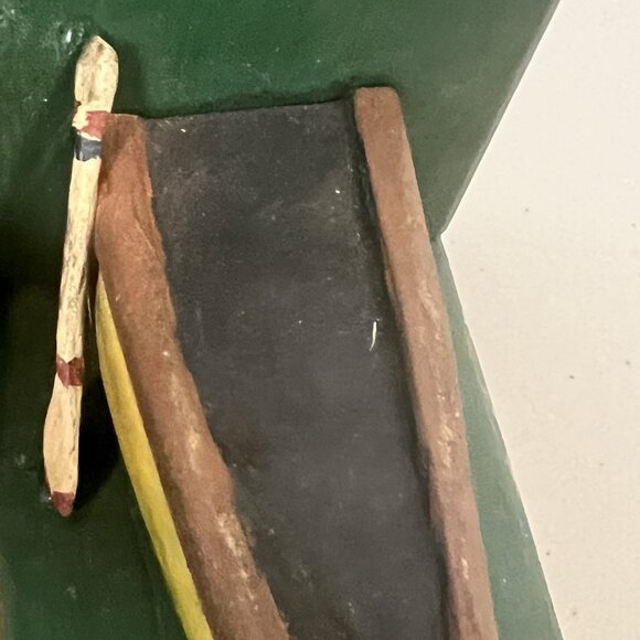 Wooden Canoe Bookends Green Yellow Rustic Man Cave Boys Room Fishing Lightweight - Picture 7 of 16